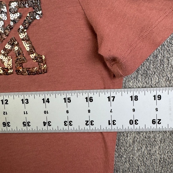 SOLD PINK Victoria's Secret Brown Blush Sequin Bling Logo T-Shirt Womens Size XS - Picture 6 of 7